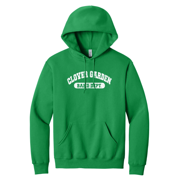 Clover Garden Band Dept. collegiate arch hoodie, Vintage finish, kelly green