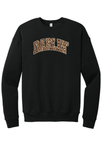 Darlin' crewneck sweatshirt, Checker Outline design, in Black, featuring arched varsity DARLIN' letters filled with leopard and checker print