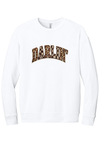 Darlin' crewneck sweatshirt, Patchwork design, in White, featuring arched varsity DARLIN' letters filled with leopard and checker print