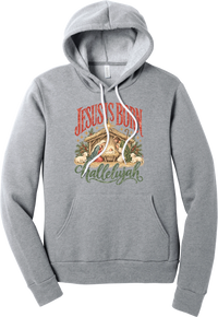 Jesus Is Born Hallelujah hoodie in Athletic Heather, featuring a vintage nativity scene under a golden star with Jesus Is Born lettering and Hallelujah script