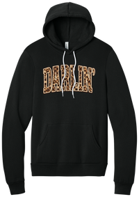 Darlin' hoodie, Leopard Checker design, in Black, featuring arched varsity DARLIN' letters filled with leopard and checker print