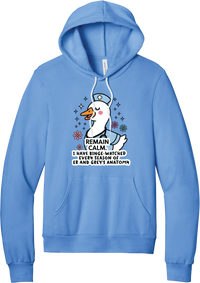 Remain Calm Nurse hoodie in Carolina Blue, featuring a smiling nurse goose in a cap and scrubs with sparkles and flowers above Remain Calm text