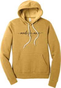 Made for More hoodie in Heather Mustard, featuring made for more in flowing script with a small cross and Ephesians 2:10