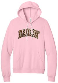 Darlin' hoodie, Patchwork design, in Pink, featuring arched varsity DARLIN' letters filled with leopard and checker print