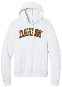 Darlin' hoodie, Checker Outline design, in White, featuring arched varsity DARLIN' letters filled with leopard and checker print
