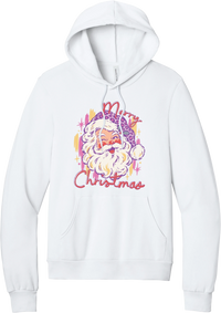 Preppy Santa (Pink Leopard) hoodie in White, featuring a vintage Santa in a pink leopard hat with Merry Christmas script and sparkles